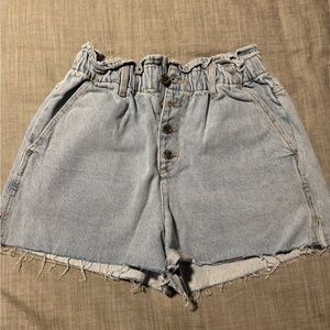 Zara Light Blue High-Waist Button-Front Denim Shorts